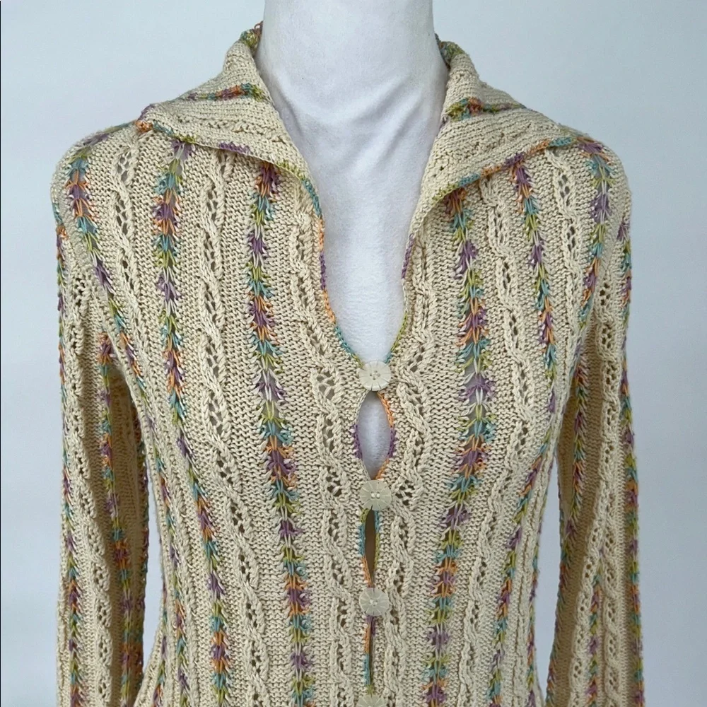 Sigrid Olsen Sport Silk Blend Crochet Knit Cardigan Pastel Open Front Size S - Picture 4 of 12